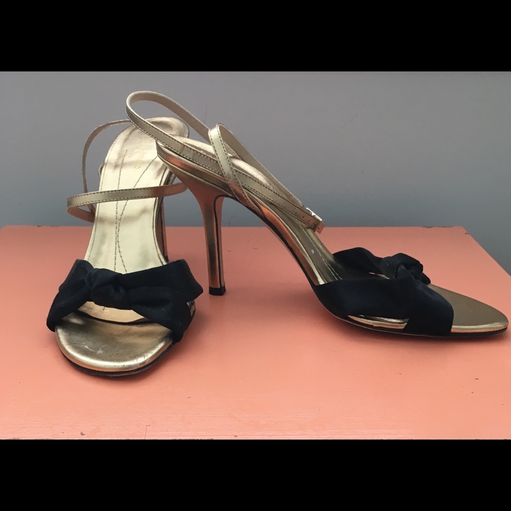 Kate Spade Black Satin &Gold Loupe Formal Shoes - Picture 2 of 4